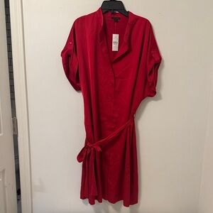 NWT Ann Taylor Elegant Red silky Shirt Dress Large